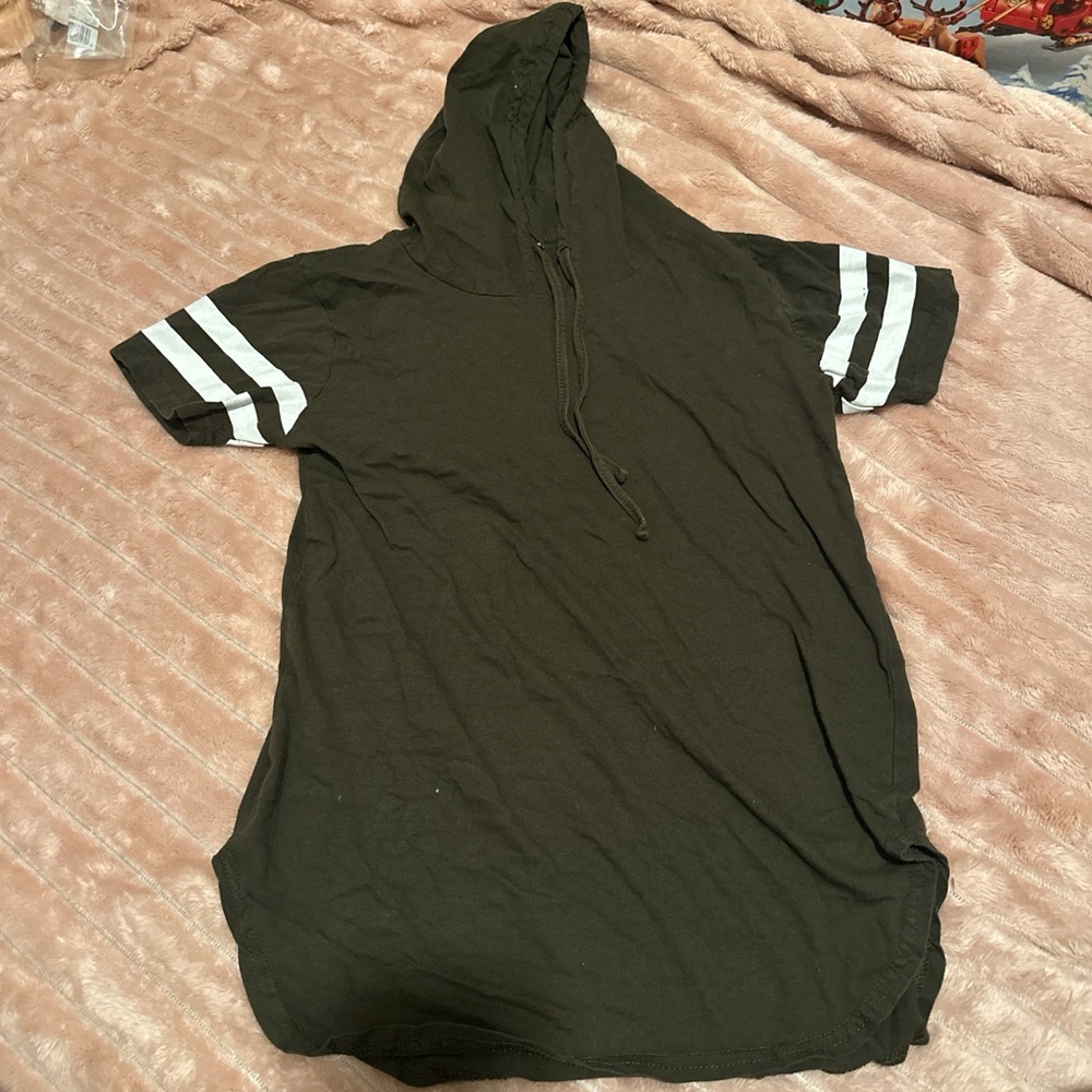 On Fire Olive Hooded Dress with White Stripes